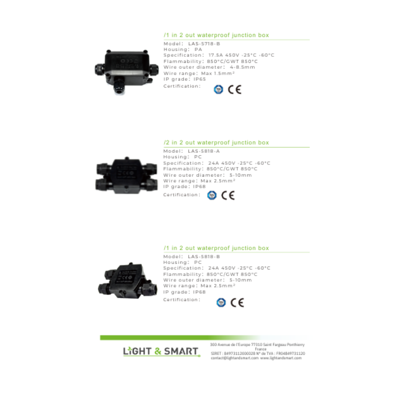 Different types in outs multi waterproof junction boxes