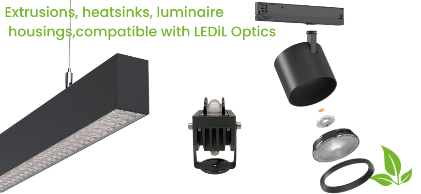 We have developped a range of housings, extrusions, and heatsinks stocked in France compatible with LEDiL optics.